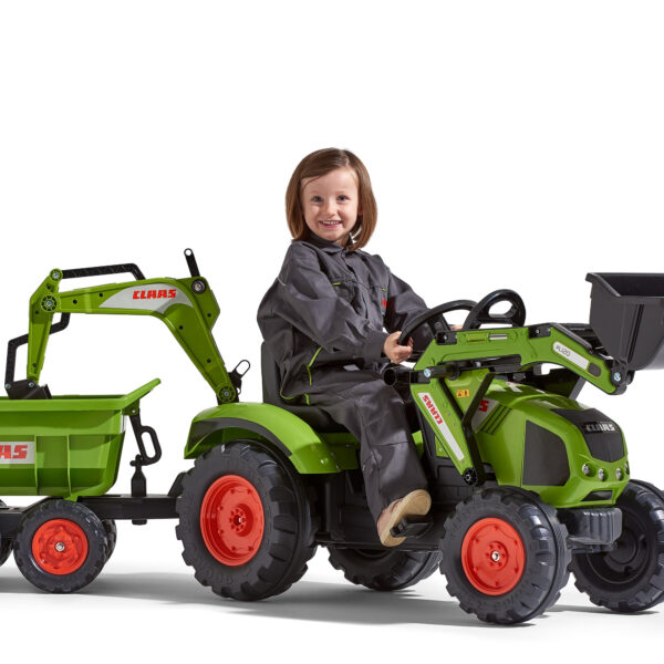 FALK Traktor CLAAS na Pedały z Przyczepą, Łyżką i Spychaczem od 3 Lat