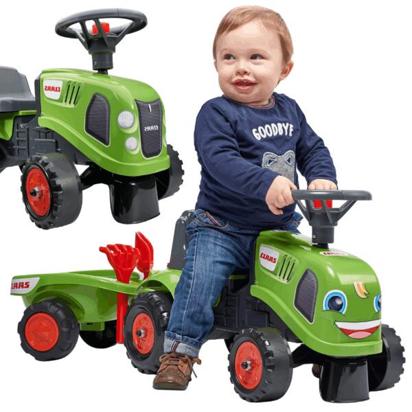 FALK Traktorek Baby Claas Zielony z Przyczepką + akc. od 1-3 lat