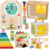 Tooky Toy Edukacyjne Pudełko Montessori Układanka Liczydło Tablica Pogody 6w1 od 3 Lat