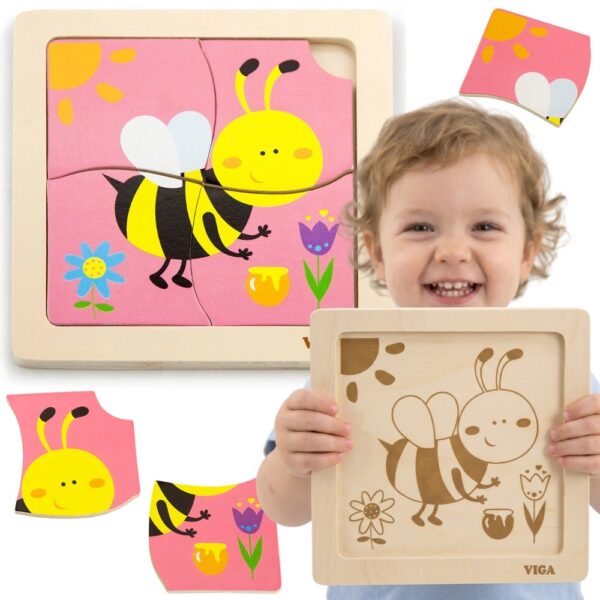 Viga Drewniane Puzzle Pszczoła Układanka Montessori Edukacyjna 18m+ Owad