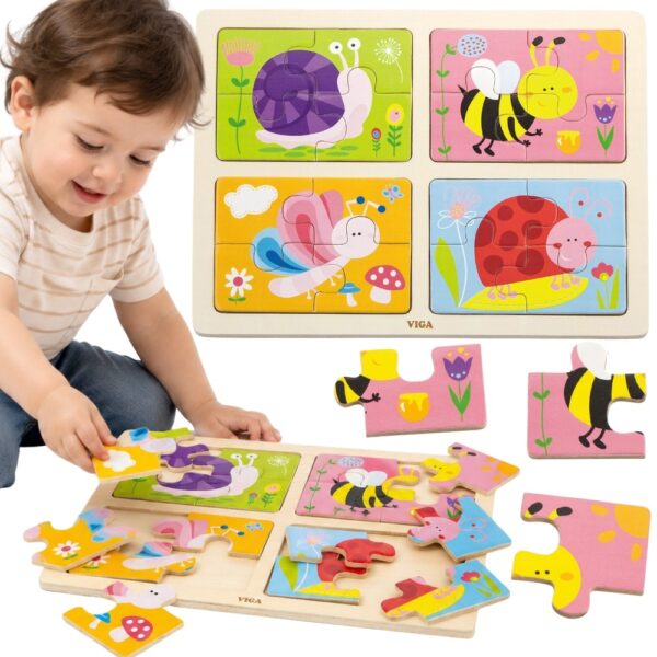 VIGA Drewniane Puzzle Owady 4w1