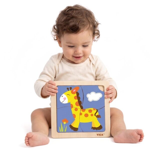 VIGA Drewniane Puzzle Układanka Edukacyjna Żyrafa 4 el. Montessori