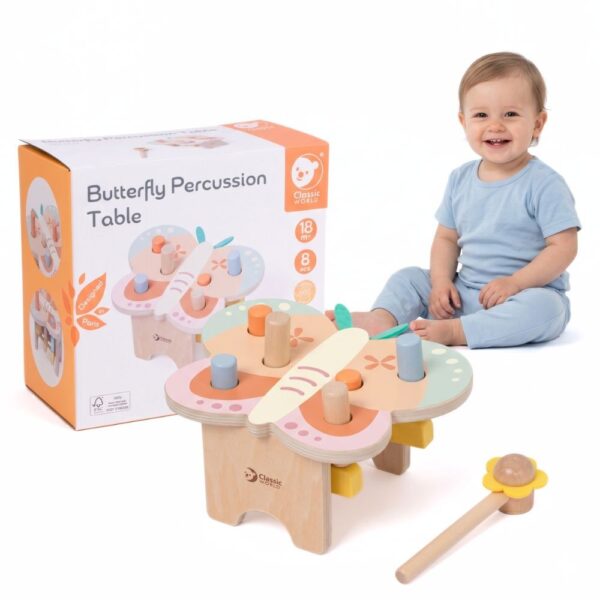 CLASSIC WORLD Wbijak Pastelowy Motylek Montessori z Młoteczkiem 8el.