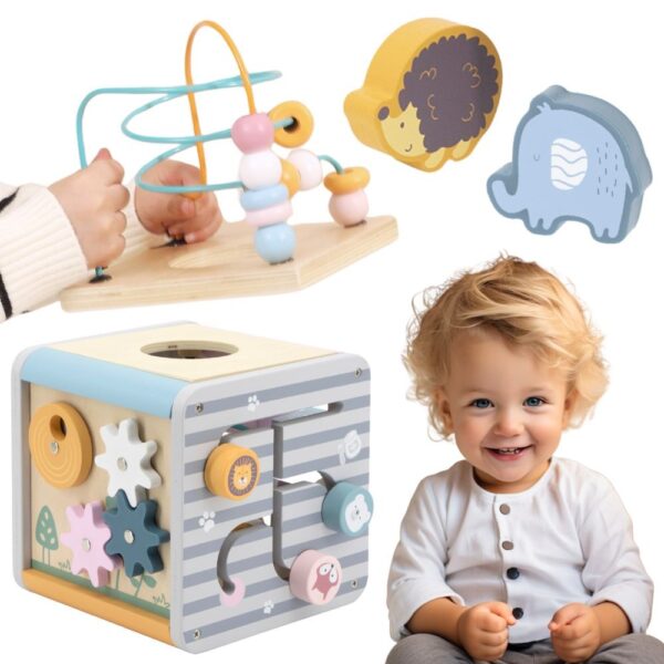 VIGA PolarB Activity Box Drewniane Edukacyjne Centrum Gier 5w1 kostka